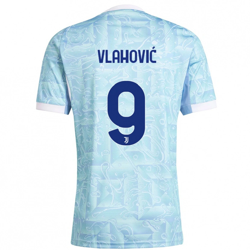 Danxen Uomo Maglia Dušan Vlahović #9 Azzurro Giallo Kit Gara Away 2025/26 Maglietta