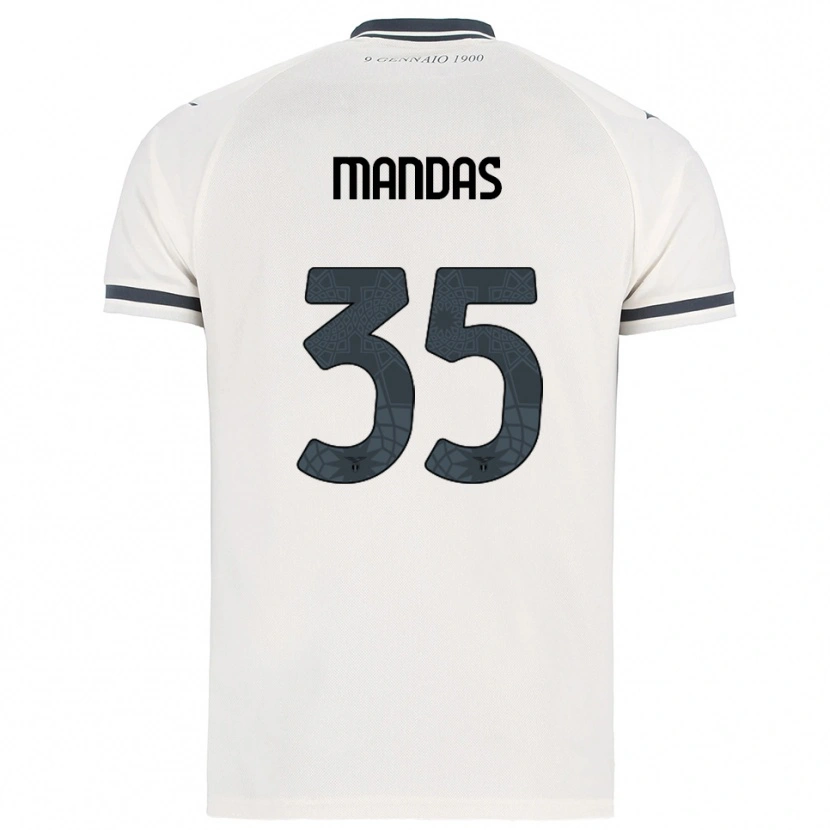 Danxen Uomo Maglia Christos Mandas #35 Bianco Blu Navy Kit Gara Away 2025/26 Maglietta