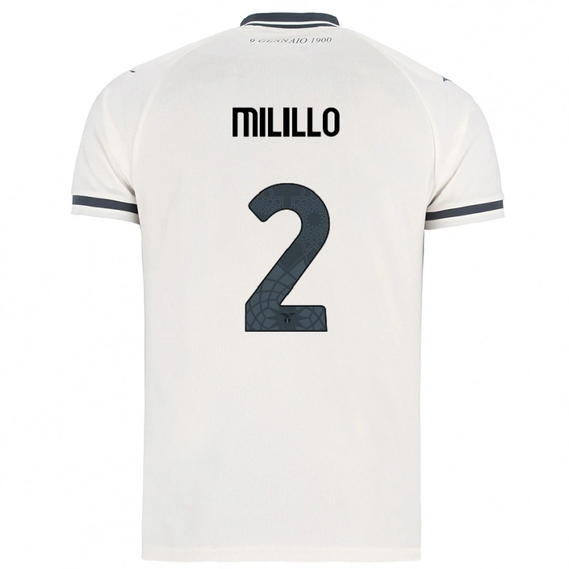 Danxen Uomo Maglia Flavio Milillo #2 Bianco Blu Navy Kit Gara Away 2025/26 Maglietta