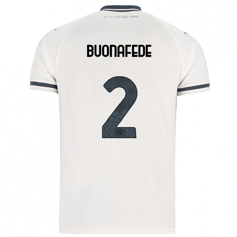 Danxen Uomo Maglia Tommaso Buonafede #2 Bianco Blu Navy Kit Gara Away 2025/26 Maglietta