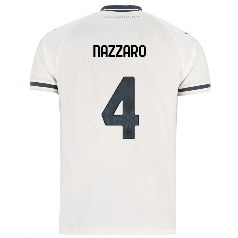 Danxen Uomo Maglia Marco Nazzaro #4 Bianco Blu Navy Kit Gara Away 2025/26 Maglietta