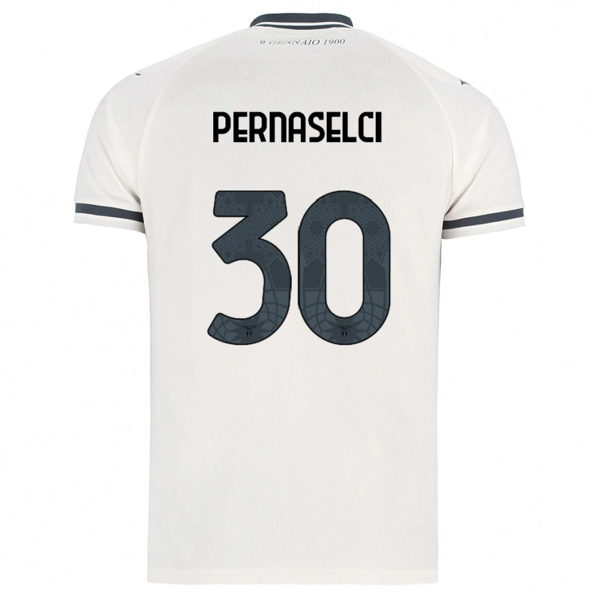 Danxen Uomo Maglia Leonardo Pernaselci #30 Bianco Blu Navy Kit Gara Away 2025/26 Maglietta
