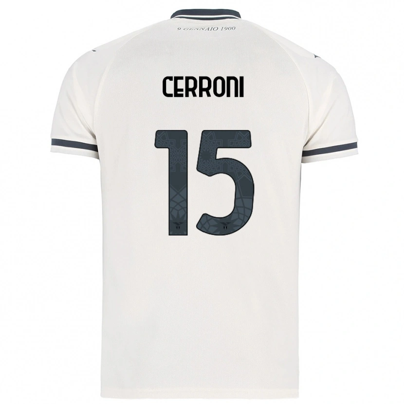 Danxen Uomo Maglia Leonardo Cerroni #15 Bianco Blu Navy Kit Gara Away 2025/26 Maglietta