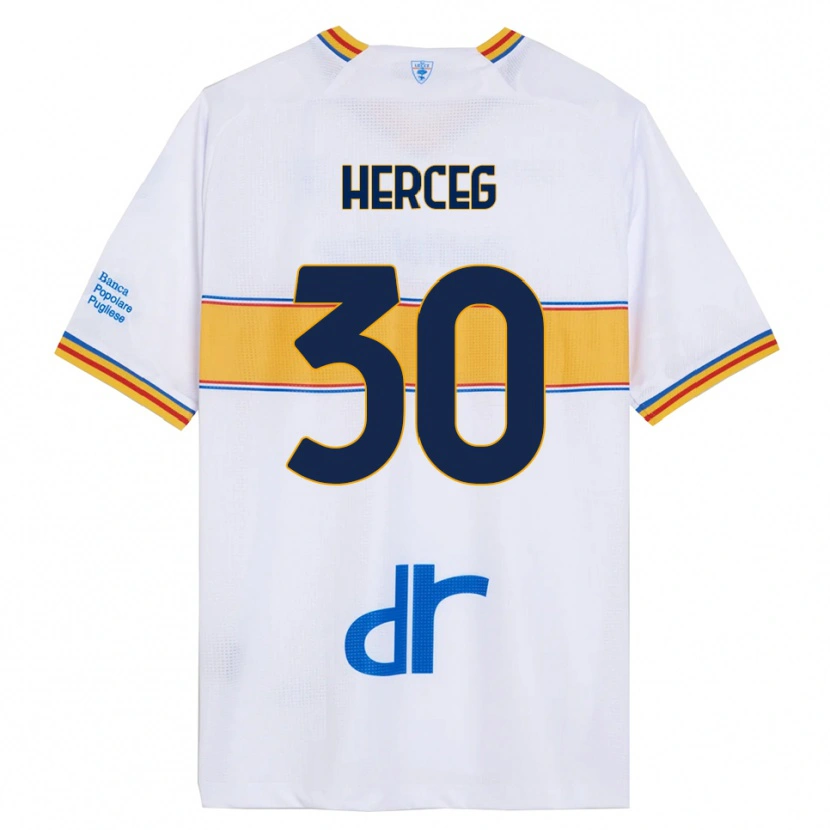 Danxen Uomo Maglia Lovro Herceg #30 Bianco Giallo Kit Gara Away 2025/26 Maglietta