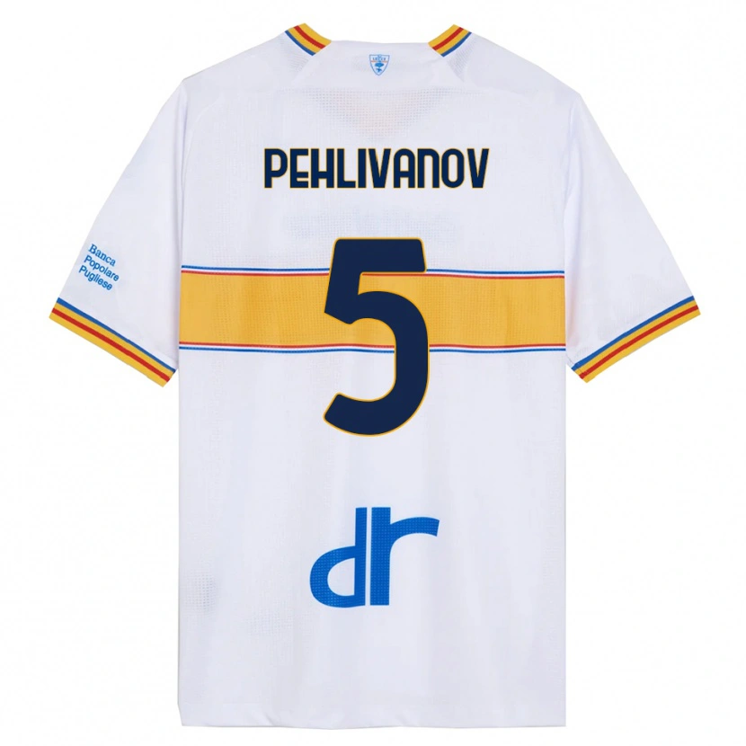 Danxen Uomo Maglia Cristian Pehlivanov #5 Bianco Giallo Kit Gara Away 2025/26 Maglietta
