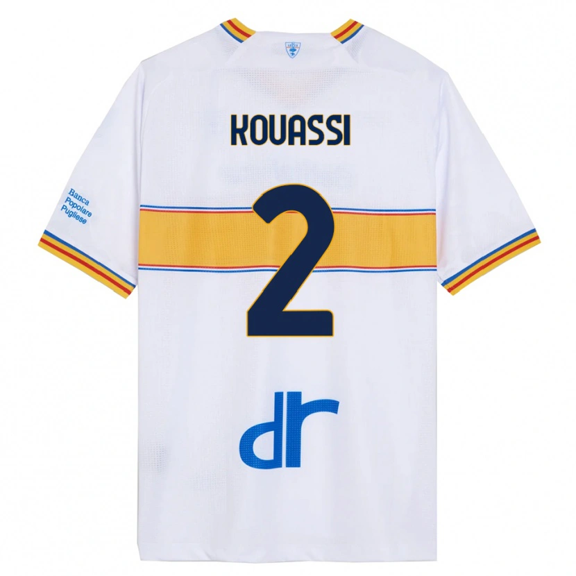 Danxen Uomo Maglia Christ-Owen Kouassi #2 Bianco Giallo Kit Gara Away 2025/26 Maglietta