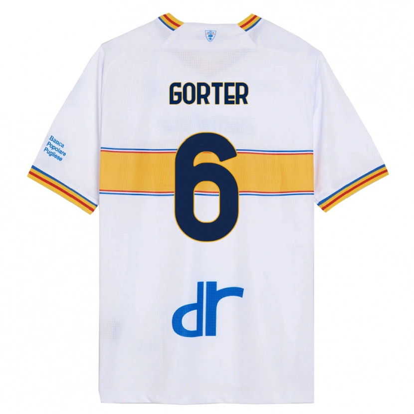 Danxen Uomo Maglia Olaf Gorter #6 Bianco Giallo Kit Gara Away 2025/26 Maglietta