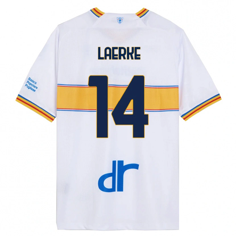 Danxen Uomo Maglia Hjalte Laerke #14 Bianco Giallo Kit Gara Away 2025/26 Maglietta