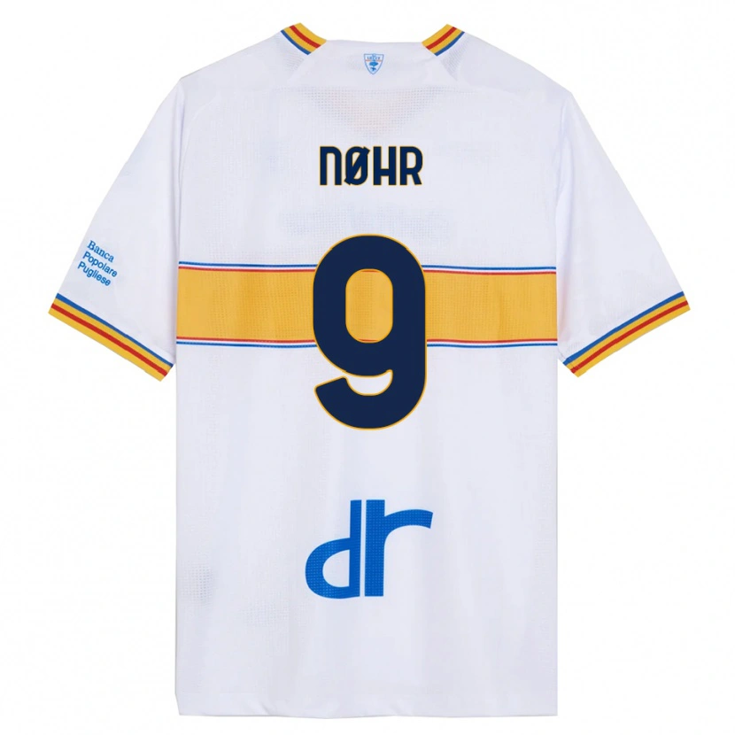 Danxen Uomo Maglia Gustav Nøhr #9 Bianco Giallo Kit Gara Away 2025/26 Maglietta