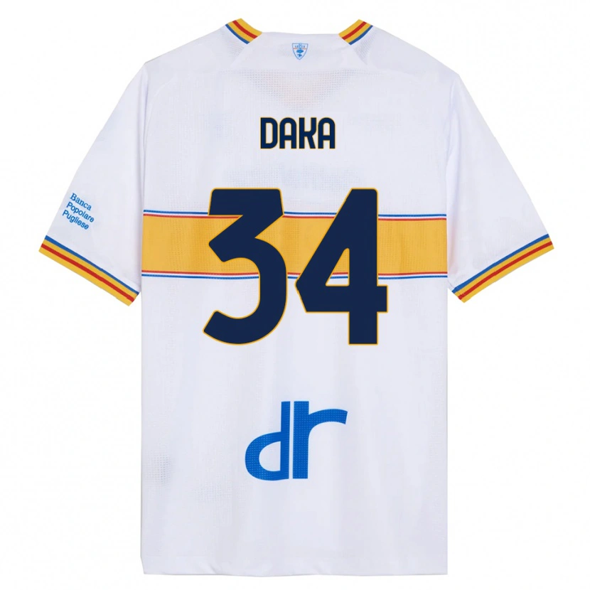 Danxen Uomo Maglia Dario Daka #34 Bianco Giallo Kit Gara Away 2025/26 Maglietta