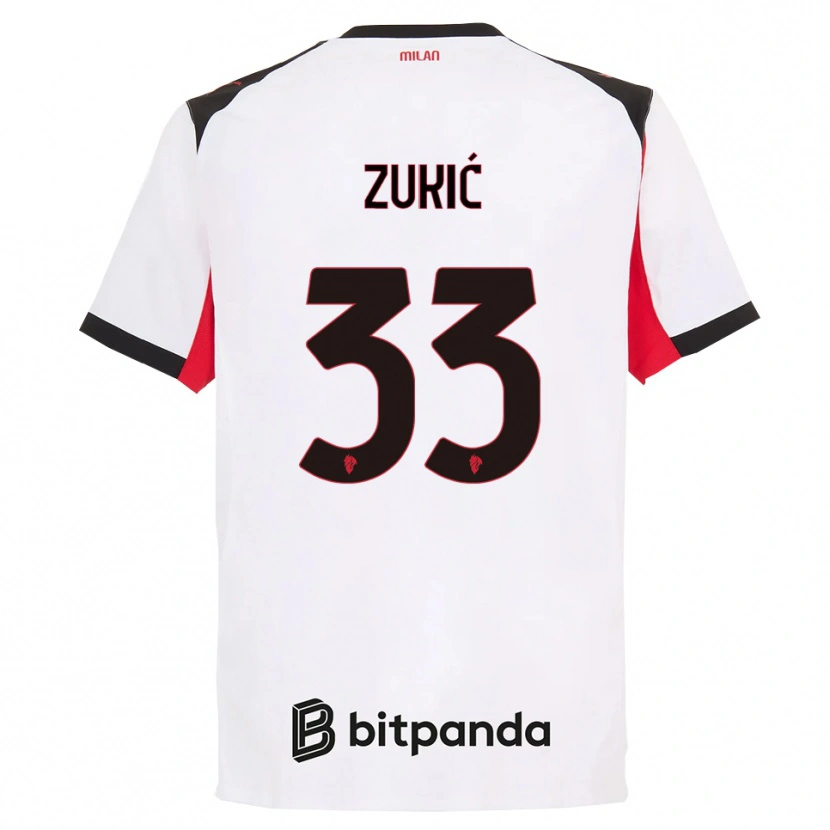 Danxen Uomo Maglia Damir Zukić #33 Bianco Nero Kit Gara Away 2025/26 Maglietta