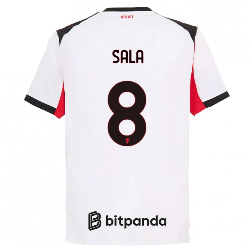 Danxen Uomo Maglia Emanuele Sala #8 Bianco Nero Kit Gara Away 2025/26 Maglietta
