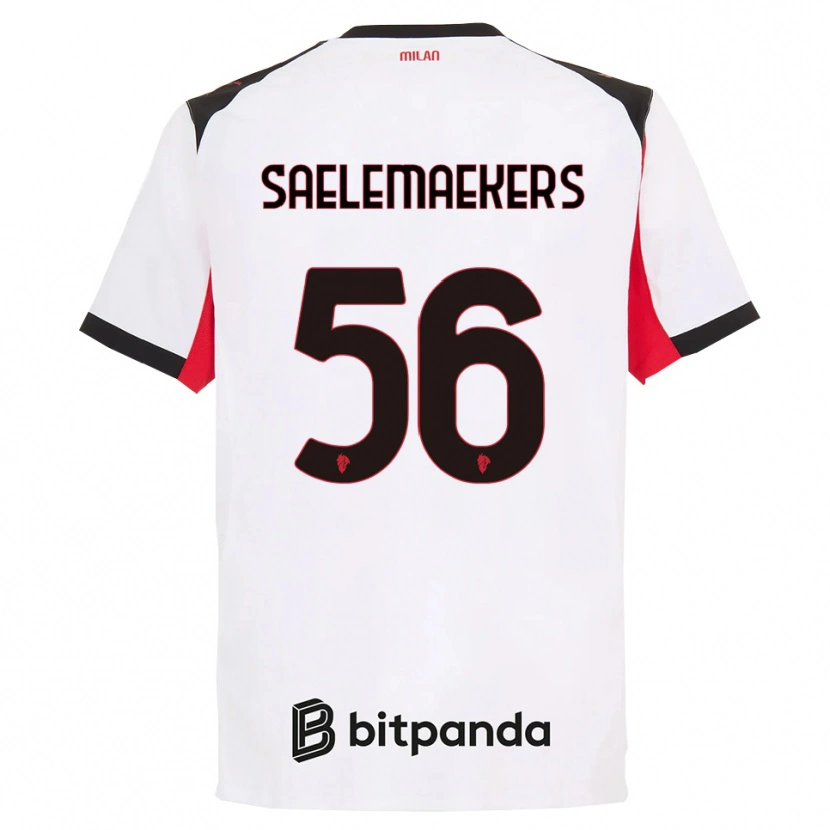 Danxen Uomo Maglia Alexis Saelemaekers #56 Bianco Nero Kit Gara Away 2025/26 Maglietta