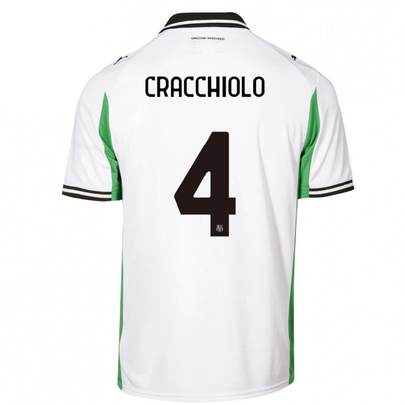Danxen Uomo Maglia Leonardo Cracchiolo #4 Bianco Verde Nero Kit Gara Away 2025/26 Maglietta