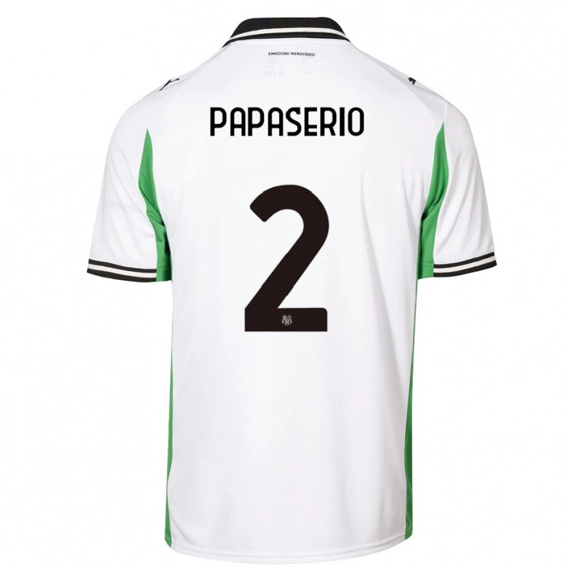 Danxen Uomo Maglia Gabriele Papaserio #2 Bianco Verde Nero Kit Gara Away 2025/26 Maglietta