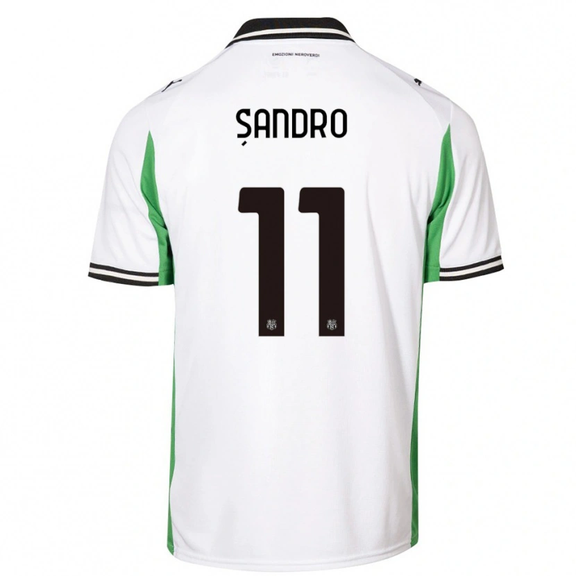 Danxen Uomo Maglia Denis Șandro #11 Bianco Verde Nero Kit Gara Away 2025/26 Maglietta