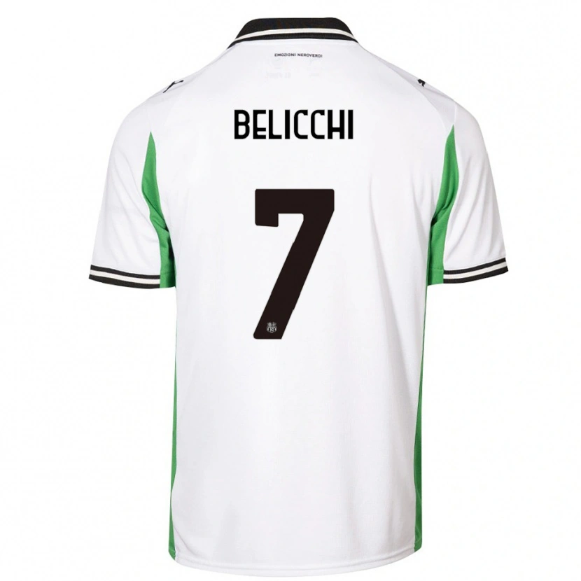 Danxen Uomo Maglia Gianmarco Belicchi #7 Bianco Verde Nero Kit Gara Away 2025/26 Maglietta