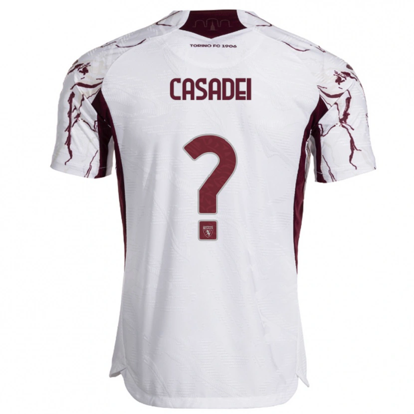 Danxen Uomo Maglia Edoardo Casadei #0 Bianco Bordeaux Kit Gara Away 2025/26 Maglietta