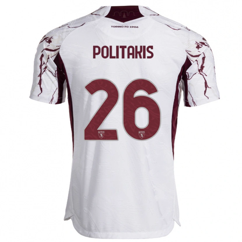 Danxen Uomo Maglia Grigorios Politakis #26 Bianco Bordeaux Kit Gara Away 2025/26 Maglietta