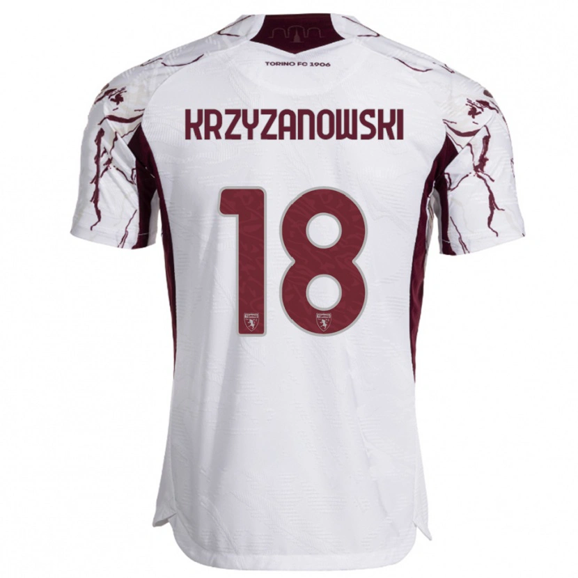Danxen Uomo Maglia Jakub Krzyzanowski #18 Bianco Bordeaux Kit Gara Away 2025/26 Maglietta