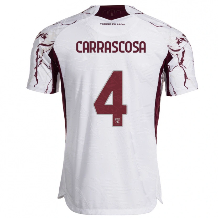 Danxen Uomo Maglia Manuel Carrascosa #4 Bianco Bordeaux Kit Gara Away 2025/26 Maglietta