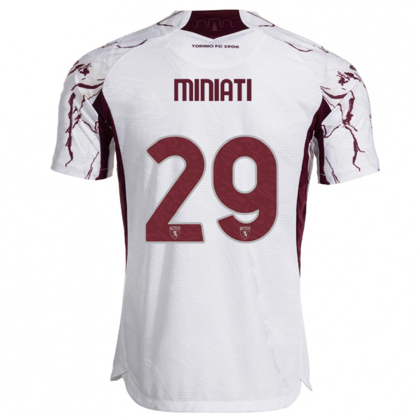 Danxen Uomo Maglia Elisa Miniati #29 Bianco Bordeaux Kit Gara Away 2025/26 Maglietta
