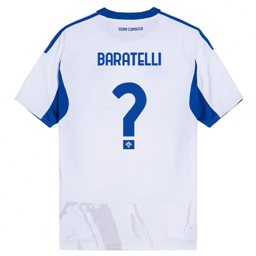 Danxen Uomo Maglia Mattia Baratelli #0 Bianco Blu Kit Gara Away 2025/26 Maglietta