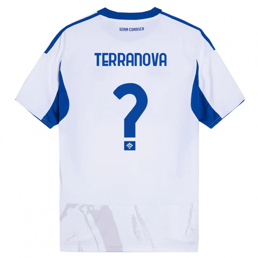 Danxen Uomo Maglia Mattia Terranova #0 Bianco Blu Kit Gara Away 2025/26 Maglietta