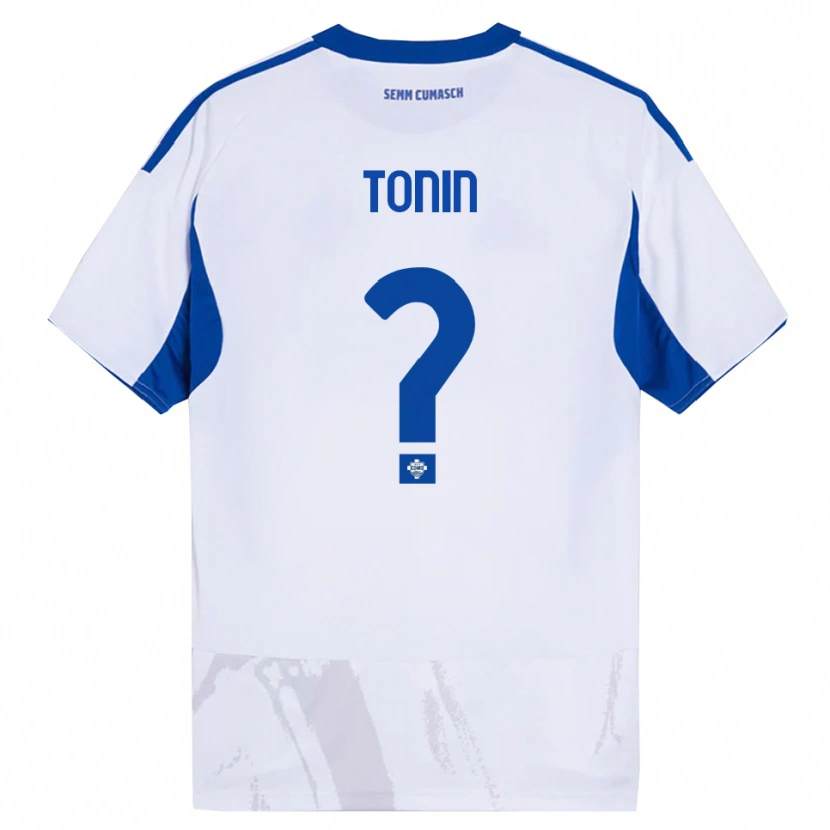 Danxen Uomo Maglia Andrea Tonin #0 Bianco Blu Kit Gara Away 2025/26 Maglietta