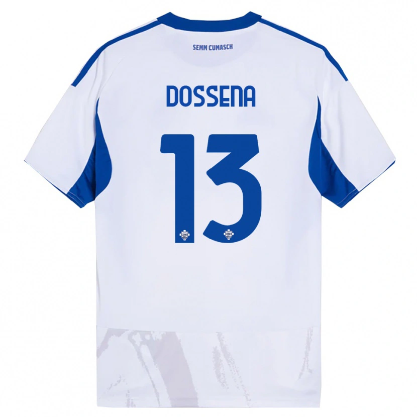 Danxen Uomo Maglia Alberto Dossena #13 Bianco Blu Kit Gara Away 2025/26 Maglietta
