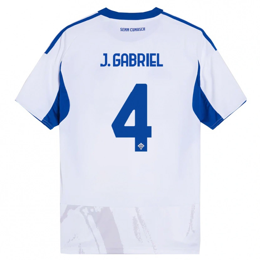 Danxen Uomo Maglia João Gabriel #4 Bianco Blu Kit Gara Away 2025/26 Maglietta
