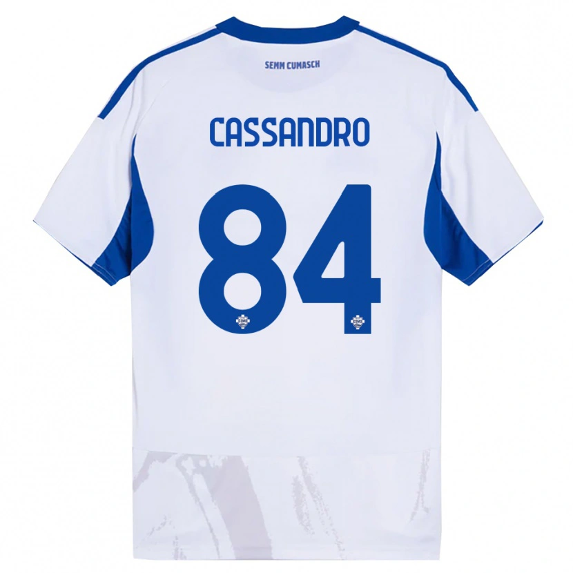 Danxen Uomo Maglia Tommaso Cassandro #84 Bianco Blu Kit Gara Away 2025/26 Maglietta