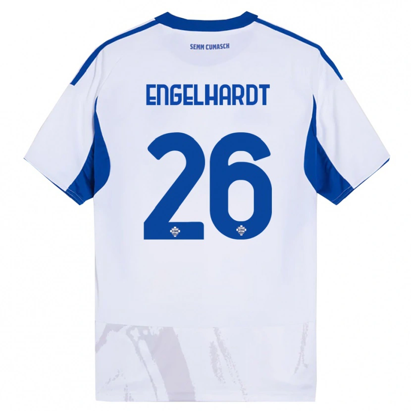 Danxen Uomo Maglia Yannik Engelhardt #26 Bianco Blu Kit Gara Away 2025/26 Maglietta