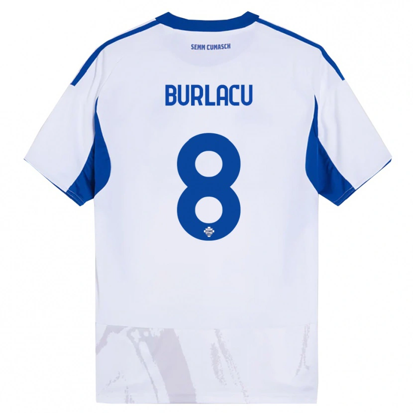 Danxen Uomo Maglia Sebastian Burlacu #8 Bianco Blu Kit Gara Away 2025/26 Maglietta