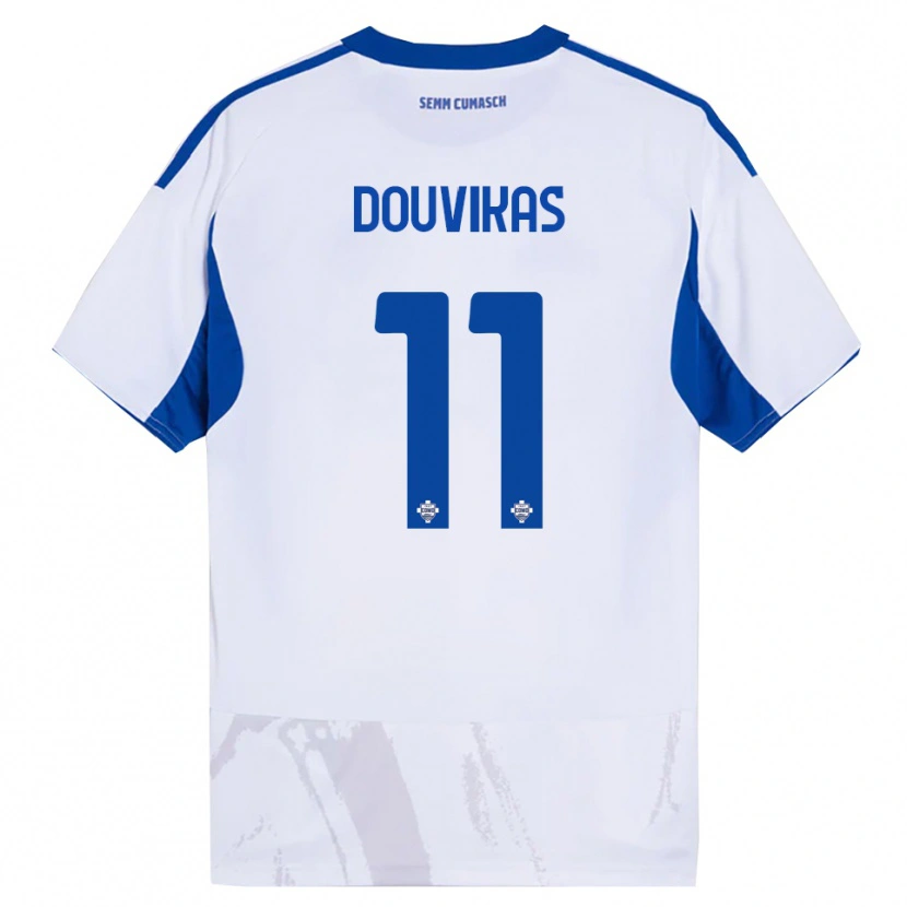 Danxen Uomo Maglia Anastasios Douvikas #11 Bianco Blu Kit Gara Away 2025/26 Maglietta