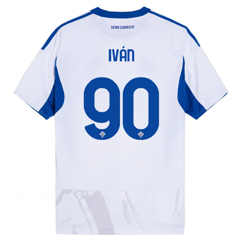 Danxen Uomo Maglia Iván Azón #90 Bianco Blu Kit Gara Away 2025/26 Maglietta