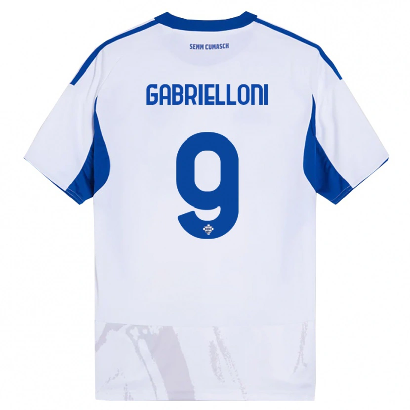 Danxen Uomo Maglia Alessandro Gabrielloni #9 Bianco Blu Kit Gara Away 2025/26 Maglietta