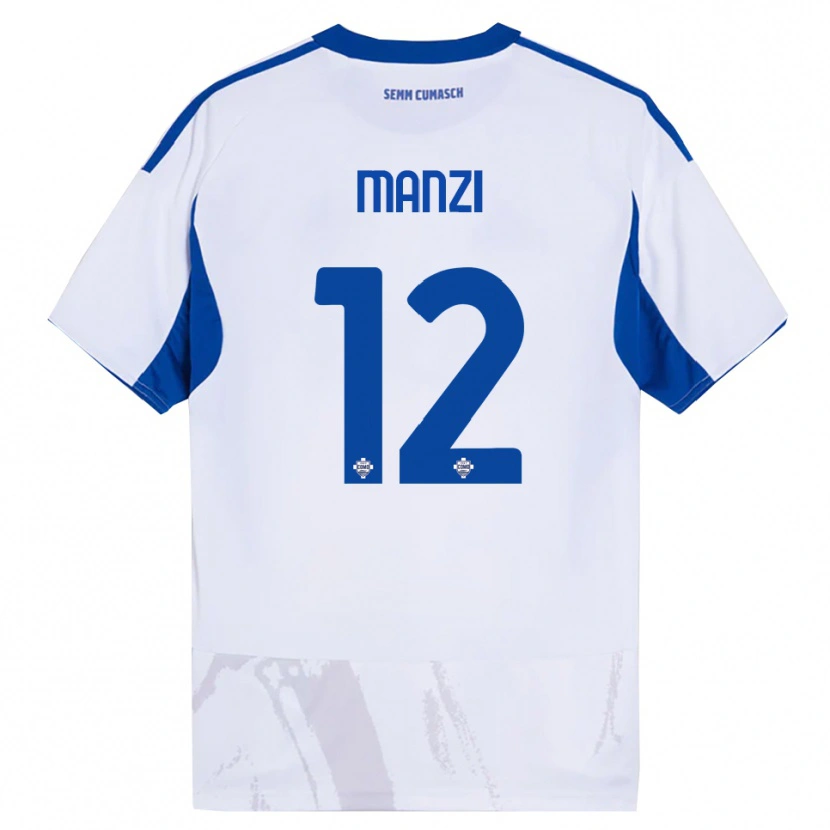 Danxen Uomo Maglia Federico Manzi #12 Bianco Blu Kit Gara Away 2025/26 Maglietta