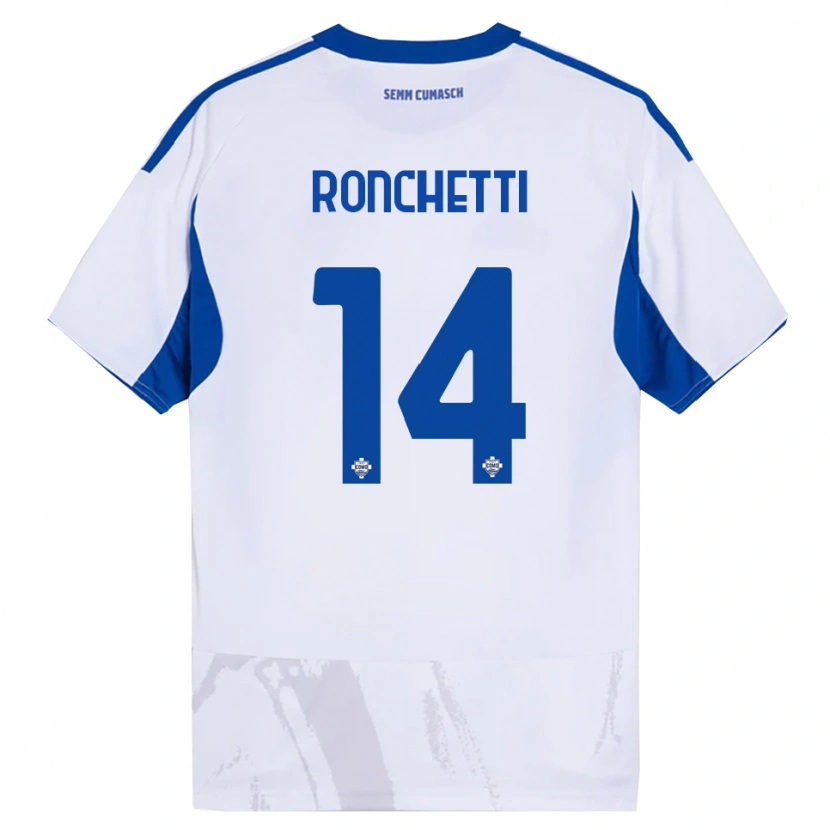 Danxen Uomo Maglia Fabio Ronchetti #14 Bianco Blu Kit Gara Away 2025/26 Maglietta