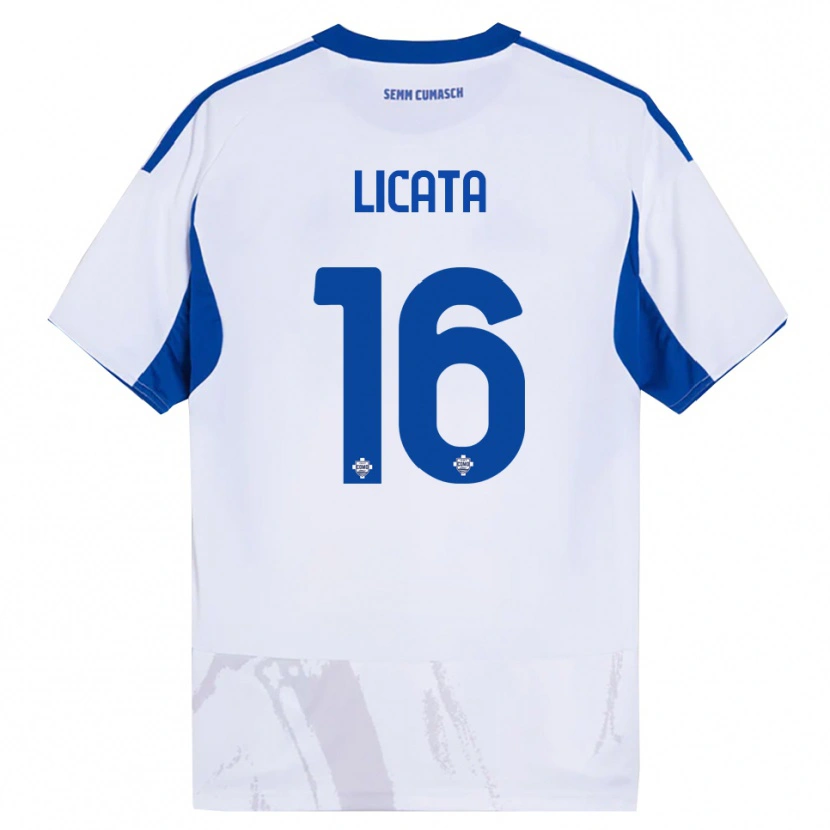 Danxen Uomo Maglia Alessandro Licata #16 Bianco Blu Kit Gara Away 2025/26 Maglietta