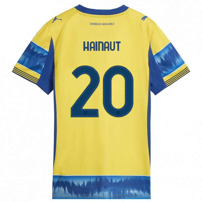 Danxen Uomo Maglia Antoine Hainaut #20 Giallo Blu Kit Gara Away 2025/26 Maglietta