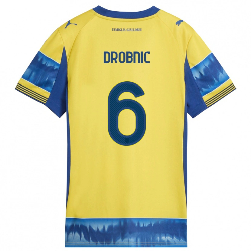 Danxen Uomo Maglia Dominik Drobnic #6 Giallo Blu Kit Gara Away 2025/26 Maglietta