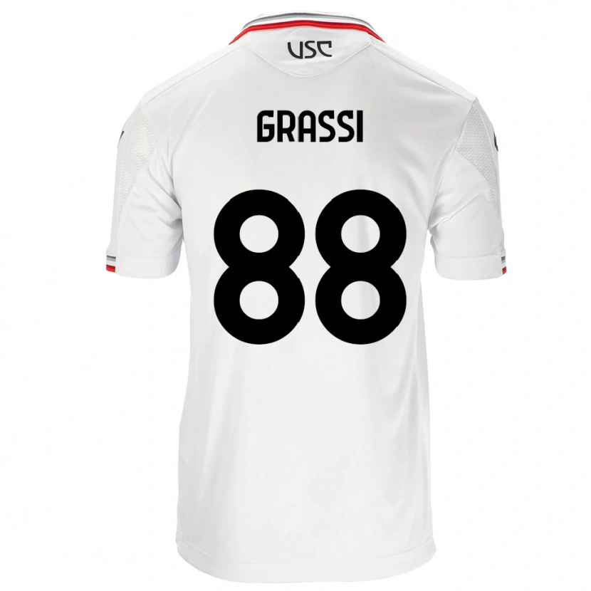 Danxen Uomo Maglia Alberto Grassi #88 Bianco Rosso Kit Gara Away 2025/26 Maglietta