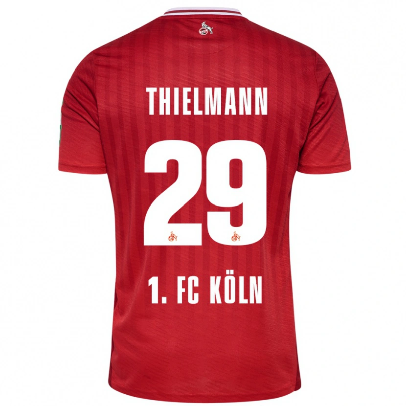 Danxen Uomo Maglia Jan Thielmann #29 Rosso Bianco Kit Gara Away 2025/26 Maglietta