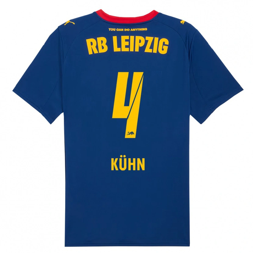 Danxen Uomo Maglia Janne Kühn #4 Blu Navy Rosso Kit Gara Away 2025/26 Maglietta
