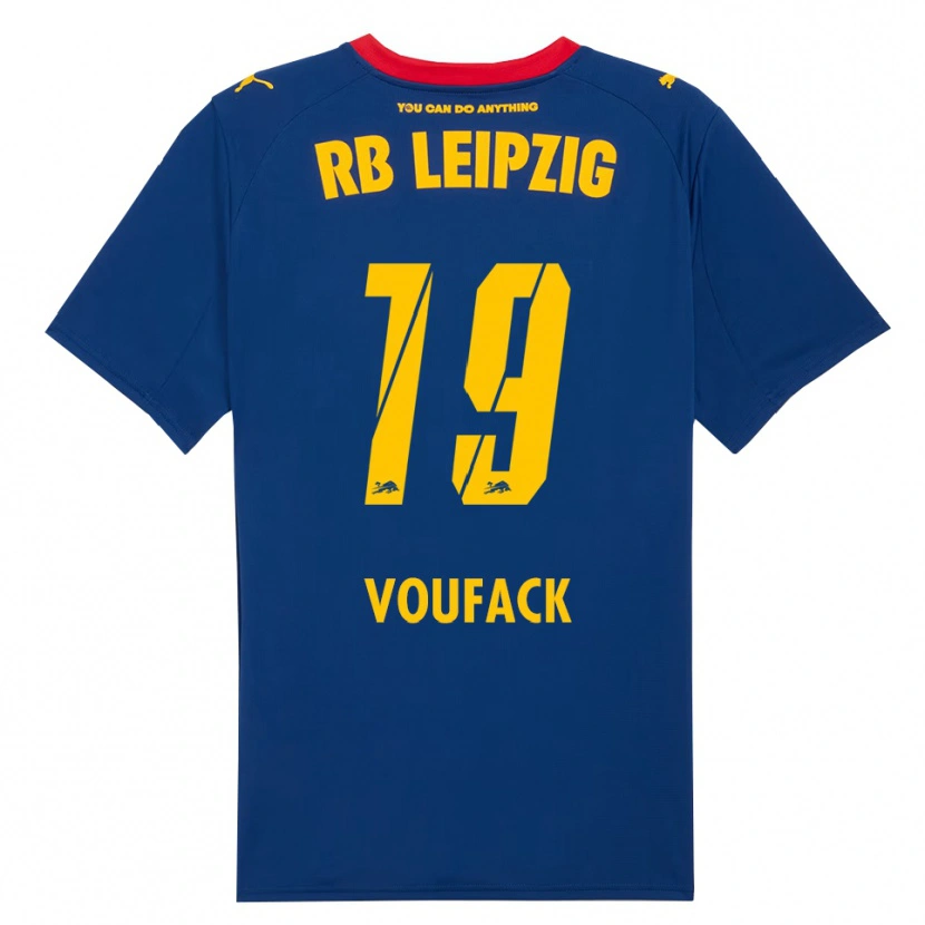 Danxen Uomo Maglia Lionel Voufack #19 Blu Navy Rosso Kit Gara Away 2025/26 Maglietta