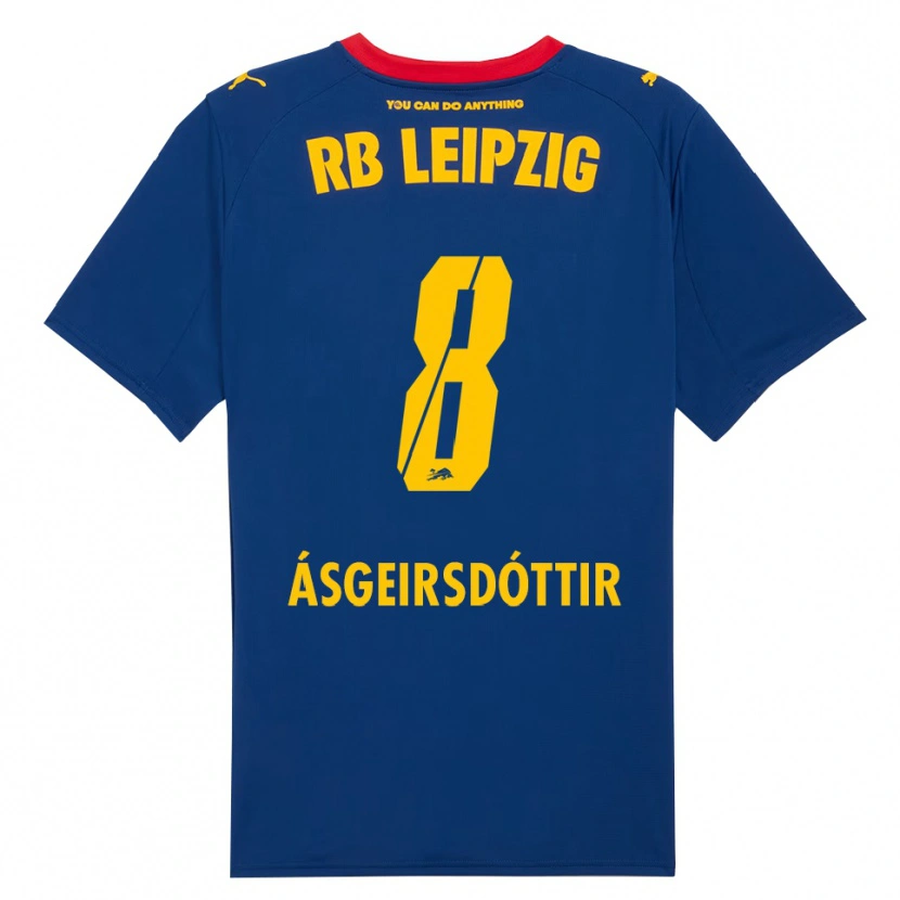 Danxen Uomo Maglia Emilía Kiær Ásgeirsdóttir #8 Blu Navy Rosso Kit Gara Away 2025/26 Maglietta