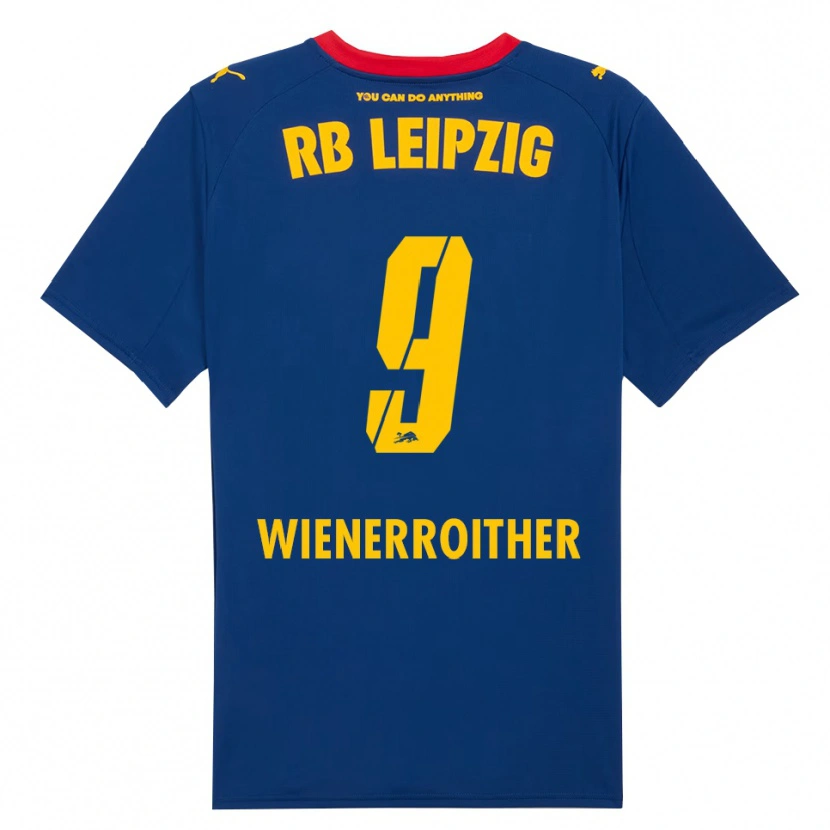 Danxen Uomo Maglia Katja Wienerroither #9 Blu Navy Rosso Kit Gara Away 2025/26 Maglietta