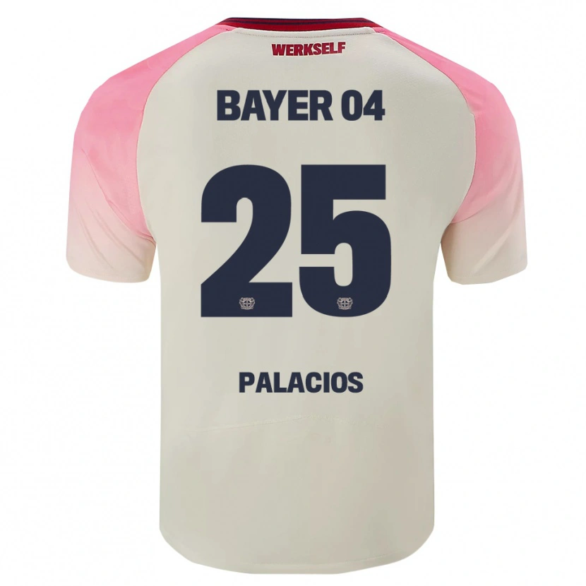 Danxen Uomo Maglia Exequiel Palacios #25 Rosa Bianco Sporco Kit Gara Away 2025/26 Maglietta