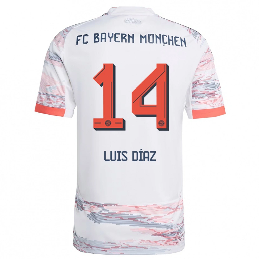 Danxen Uomo Maglia Luis Díaz #14 Bianco Grigio Kit Gara Away 2025/26 Maglietta